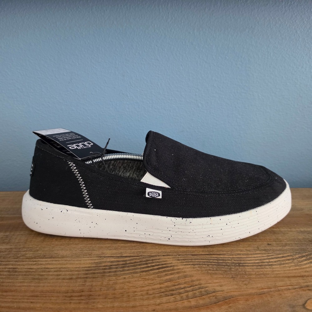 Hey Dude Mens Sunapee M Sport Mesh Slip On Sneakers Black White Speckled 14 - Picture 6 of 11